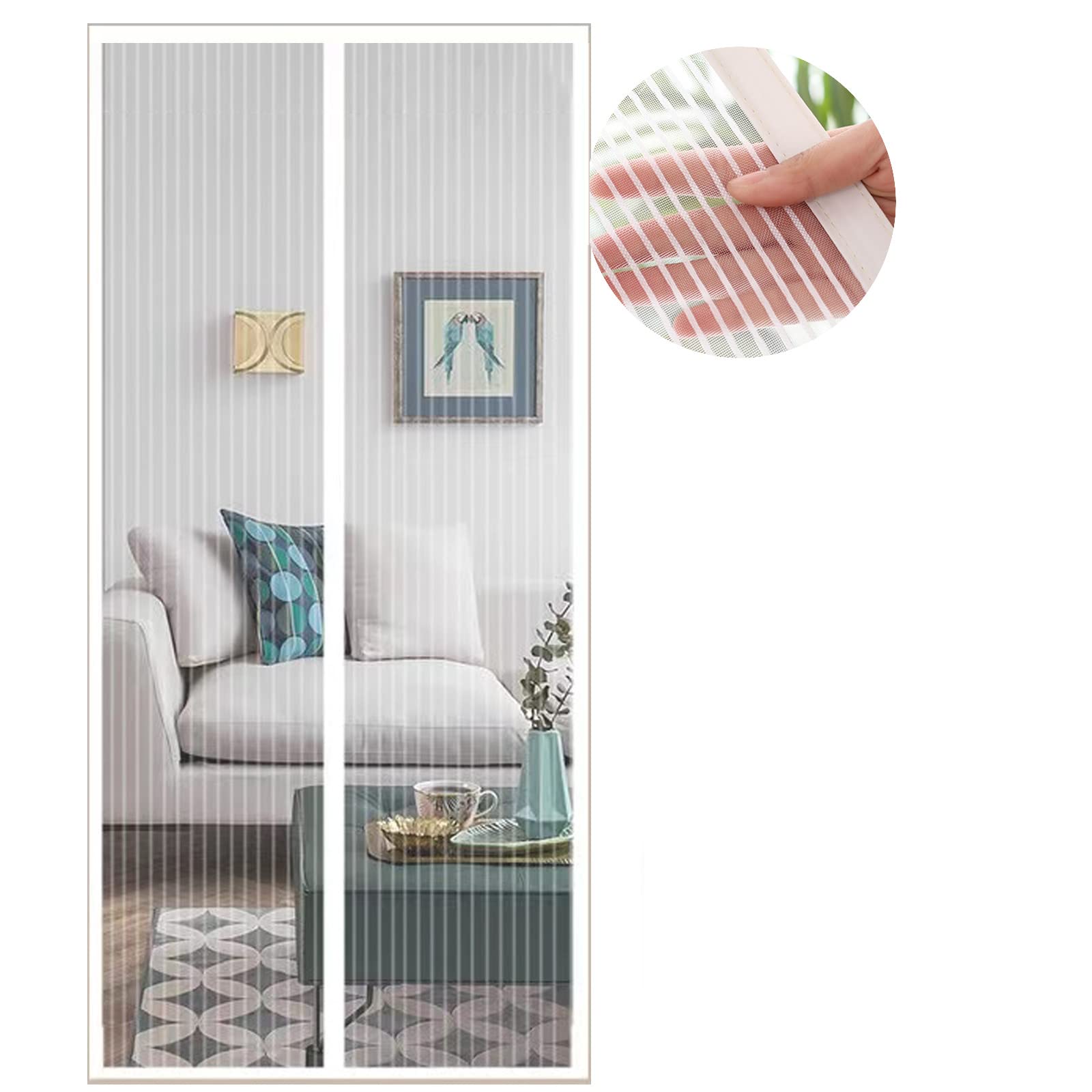 Zanzariera Magnetica per Porte, Zanzariera 100x215 cm, Bianca Zanzariere Porte Chiusura Automatica, Facile da Installare, per Porta Finestra Balcone Soggiorno