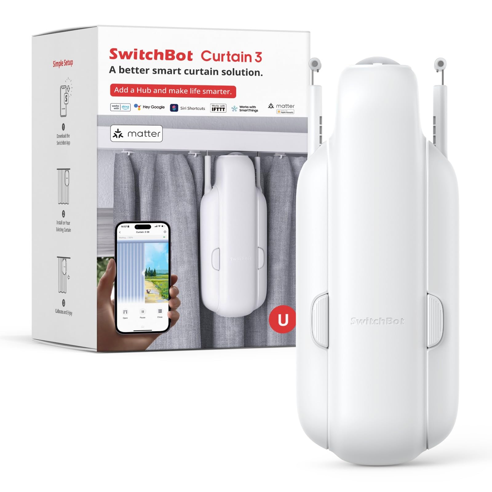 SwitchBot Apri Tende Intelligente - Telecomando Bluetooth con App/Timer, Aggiornamento delle Prestazioni, Aggiungi Hub per farlo funzionare con Alexa, Google Home, HomeKit(Curtain…