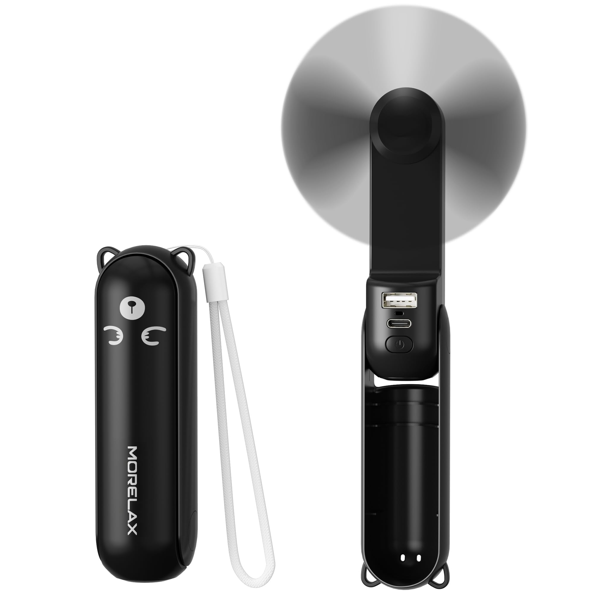 Morelax Mini Ventilatore, Portatile 3 in 1 USB Ricaricabile Silenzioso | Ventilatore Freddo Personale Con Batteria Esterna, Torcia A Led Pieghevole Da Tasca Per Viaggi Ed Emergenz…