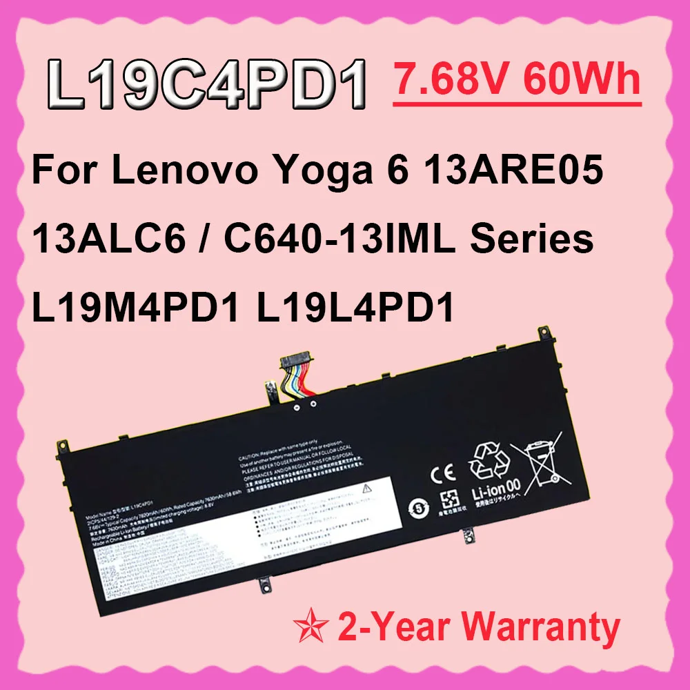 PER Lenovo Yoga 6 13ARE05 13ALC6 C640-13IML Serie Batteria Del Computer Portatile 7.68V 60Wh Compatibile con L19C4PD1 L19D4PD1 L19L4PD1 L19M4PD1