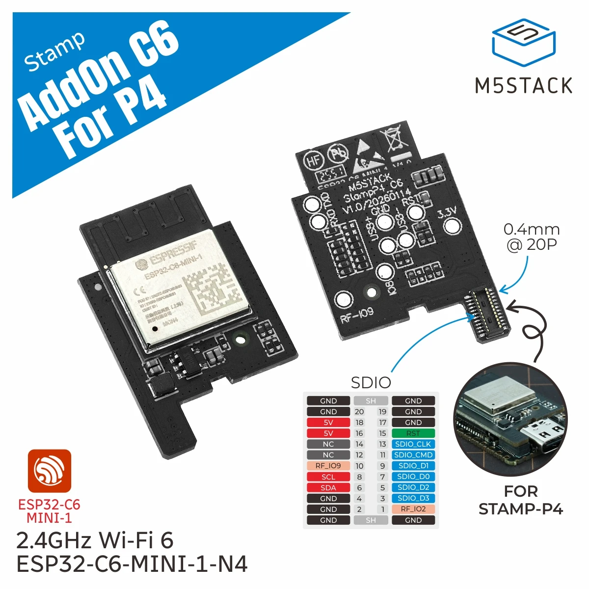 M5Stack Stamp-AddOn C6 Ufficiale per Modulo P4
