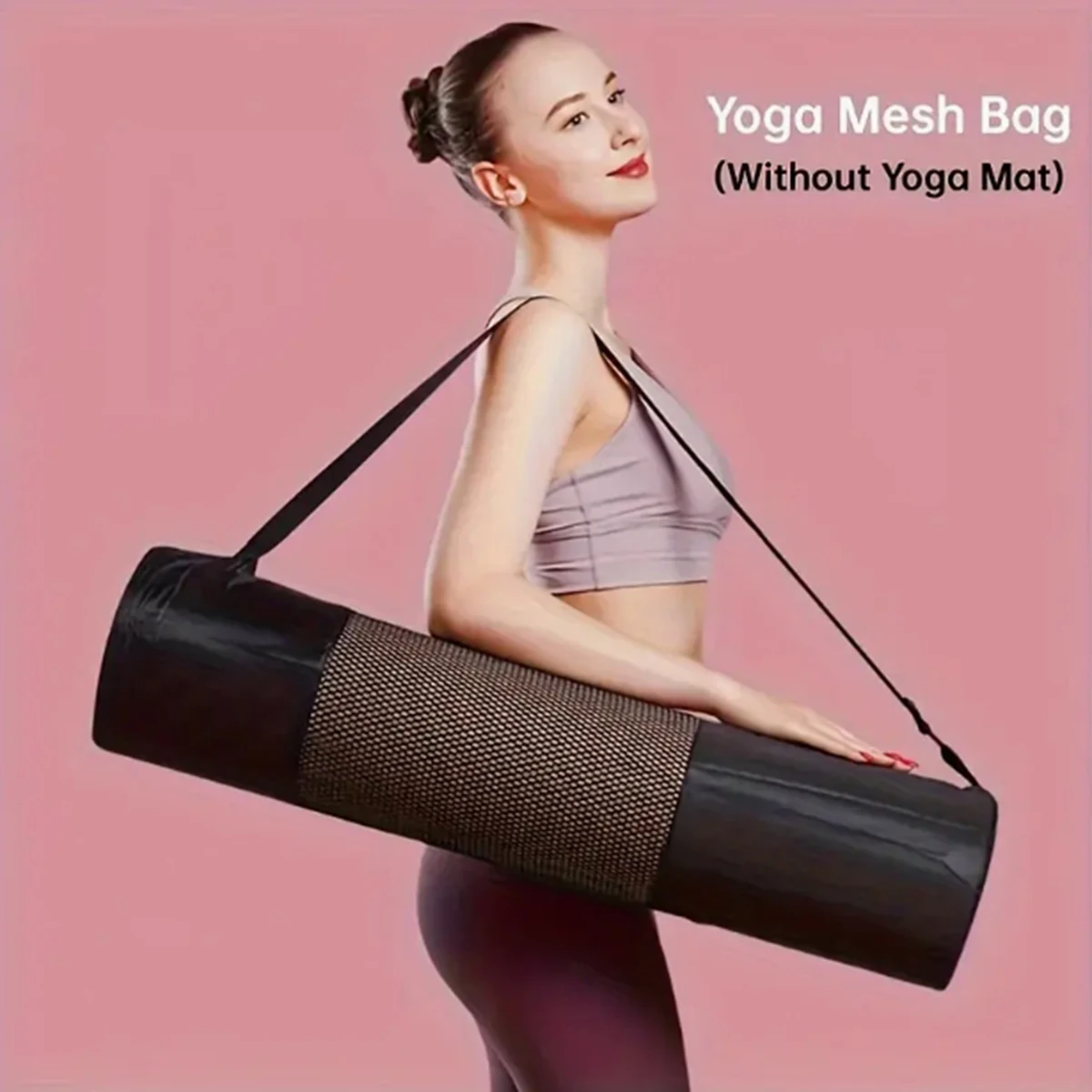1 borsa in rete per riporre il tappetino da yoga traspirante - tessuto Oxford resistente, nero con tracolla, perfetta per l'uso quotidiano e il fitness