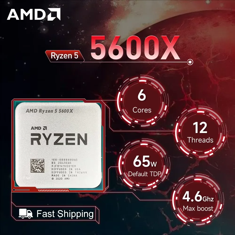 Processore AMD Ryzen 5 5600X 3,7 GHz 6 core 12 thread R5 5600X Socket AM4 7NM L3 = 32M 65W DDR4 Senza ventola