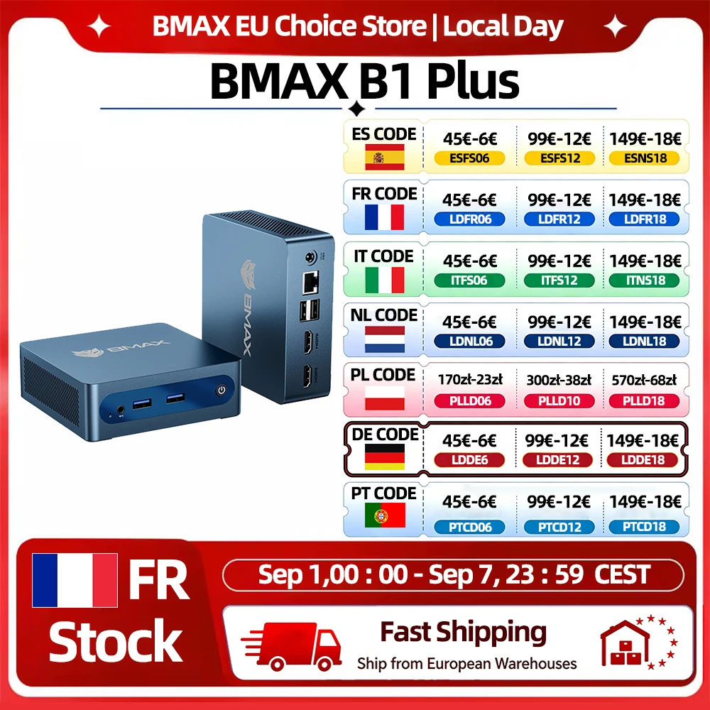 BMAX B1 Plus PC con Windows 11, Intel J3355, 6GB RAM, 128GB ROM, HDMI, USB, Wi-Fi, supporta 4K@60Hz, Intel HD Graphics 500, mini PC