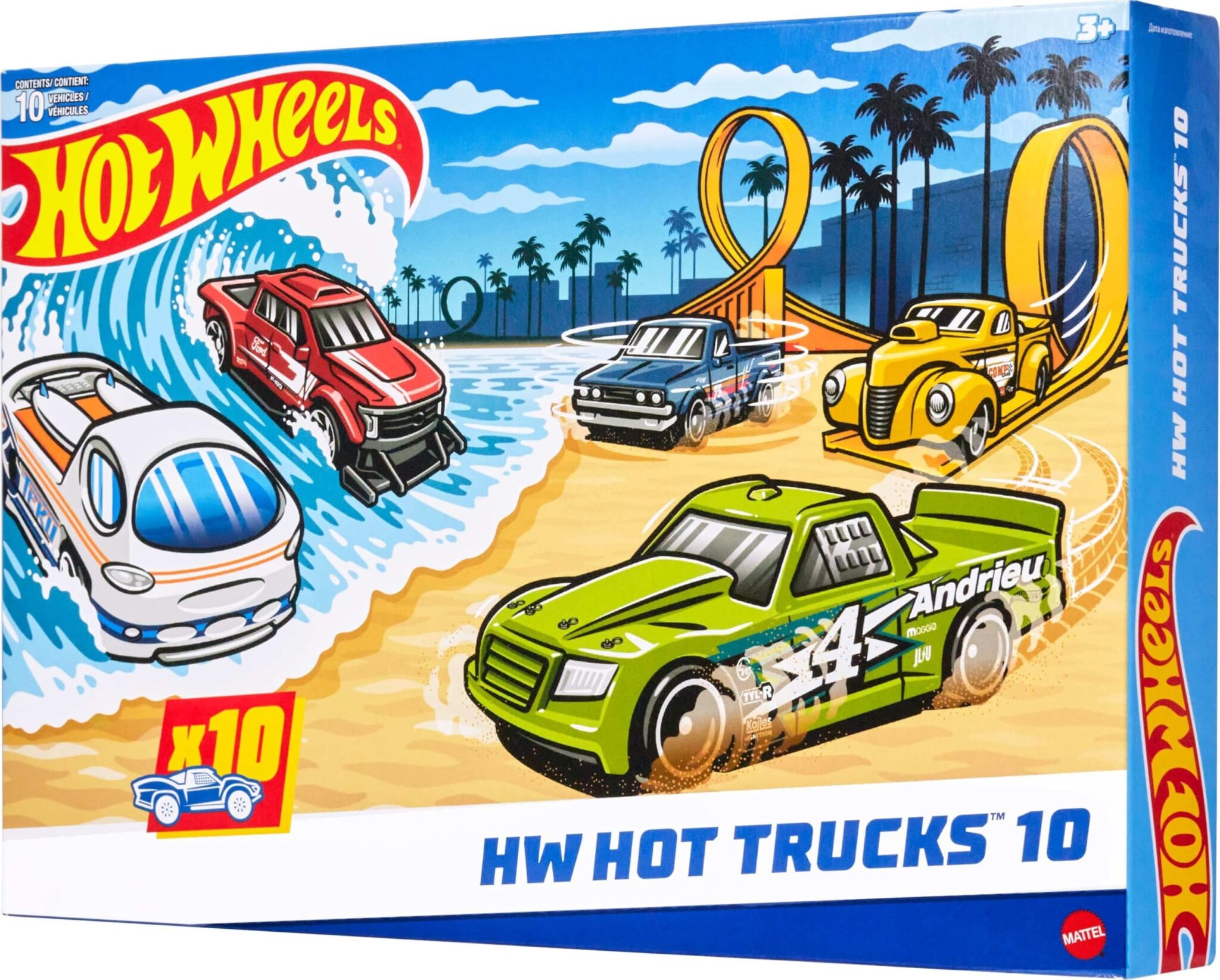 Hot Wheels - Set da 10 truck acrobatici, utilitari, da corsa e altri pick-up, veicoli die-cast in scala 1:64, modelli moderni e retrò da collezione, giocattolo per bambini, 3+ ann…