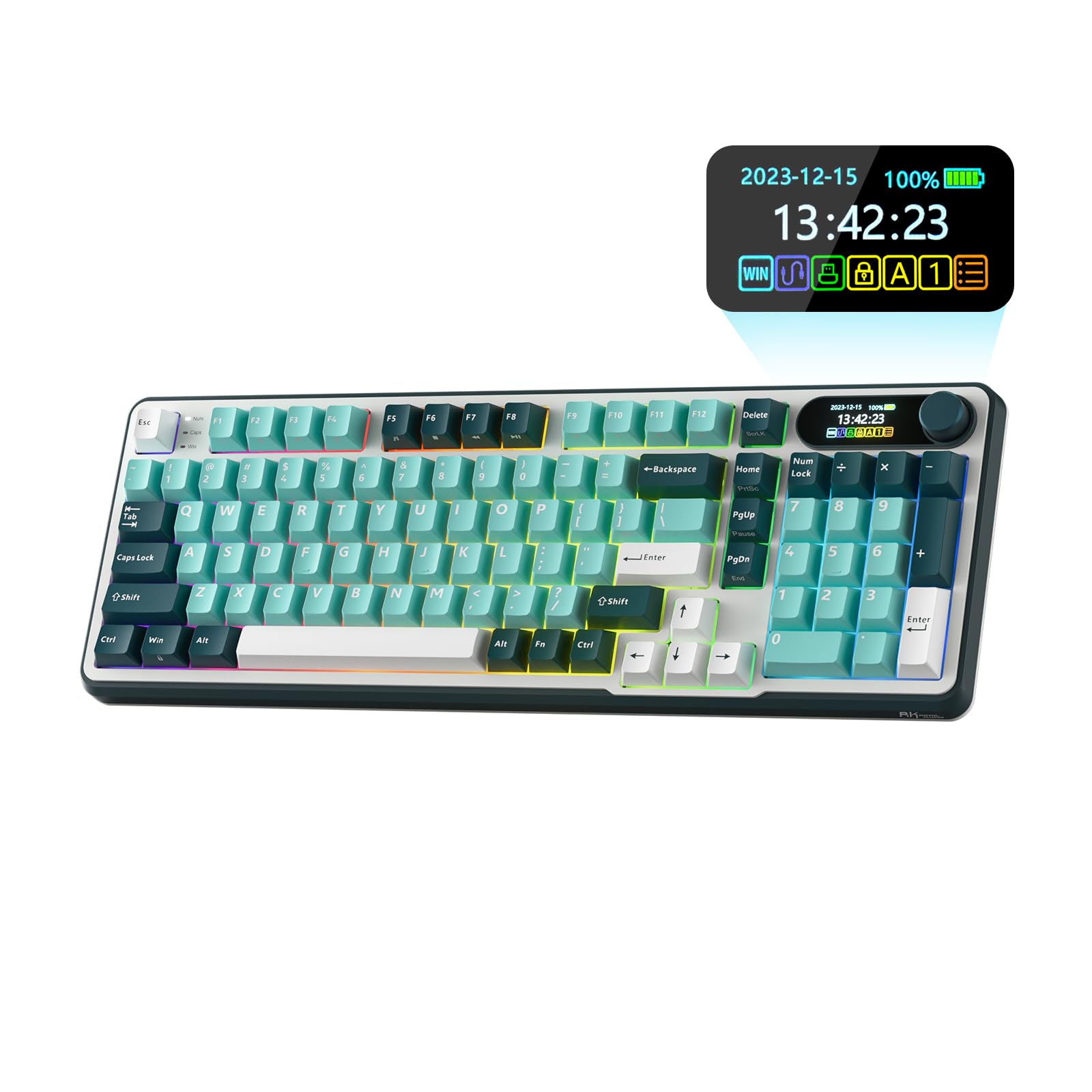 RK ROYAL KLUDGE S98 Tastiera meccanica wireless display intelligente,QWERTY | RGB montaggio superiore 96% BT/2.4G/USB-C,hot swap, smorzamento rumore 5 strati ammortizzato, batteri…