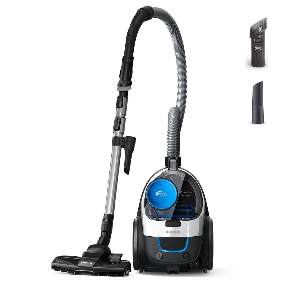 PHILIPS Aspirapolvere senza Sacco PowerPro Compact, PowerCyclone 5, 900W | Capacità 1,5L, filtro HEPA H13, bocchetta TriActive, leggero, aspirapolvere a traino per pavimenti e tap…