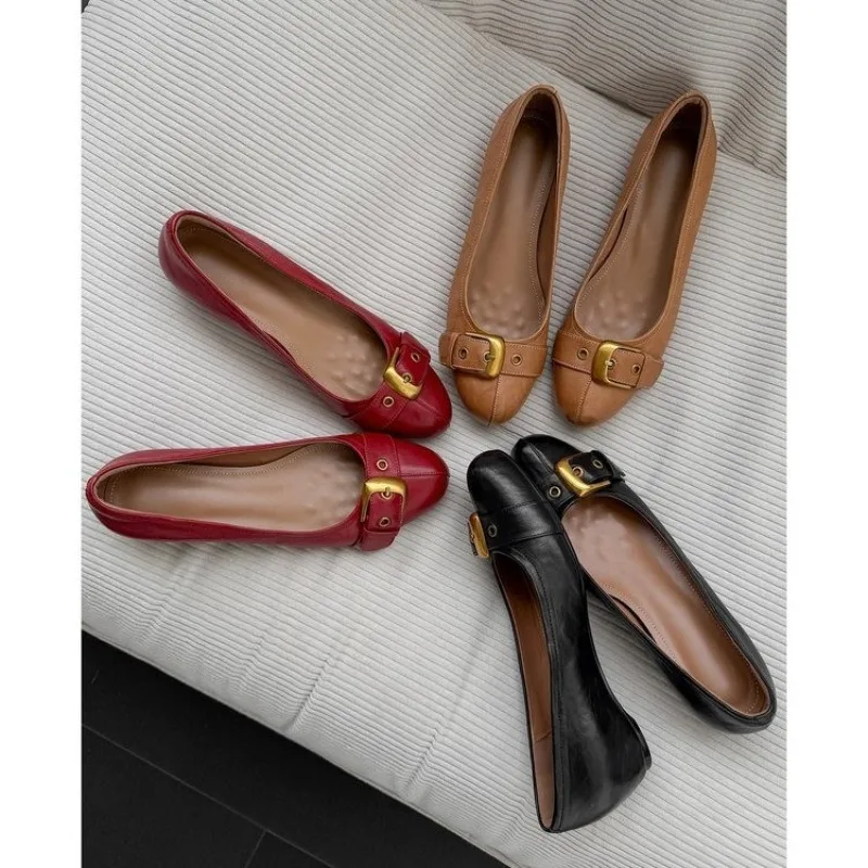 Scarpette basse da donna in stile francese con punta arrotondata per l'autunno, nuovo modello, scarpe Mary Jane con rialzo.