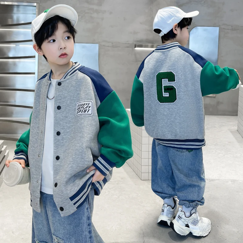 Bambini Ragazzi Autunno Abbigliamento sportivo Giacca da baseball Trendy 2025 Nuovi capispalla per bambini Girocollo Cappotto sportivo 5 7 9 11 13 14 anni