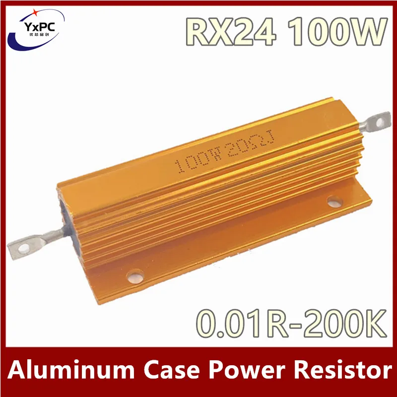 RX24 100W 0.01R-200K Resistenza a filo avvolto con custodia in metallo di potenza in alluminio 0.03R 0.08R 0.2R 0.5R 1R 1.8R 2R 3.3R 4.7R 1.8K 2K ohm