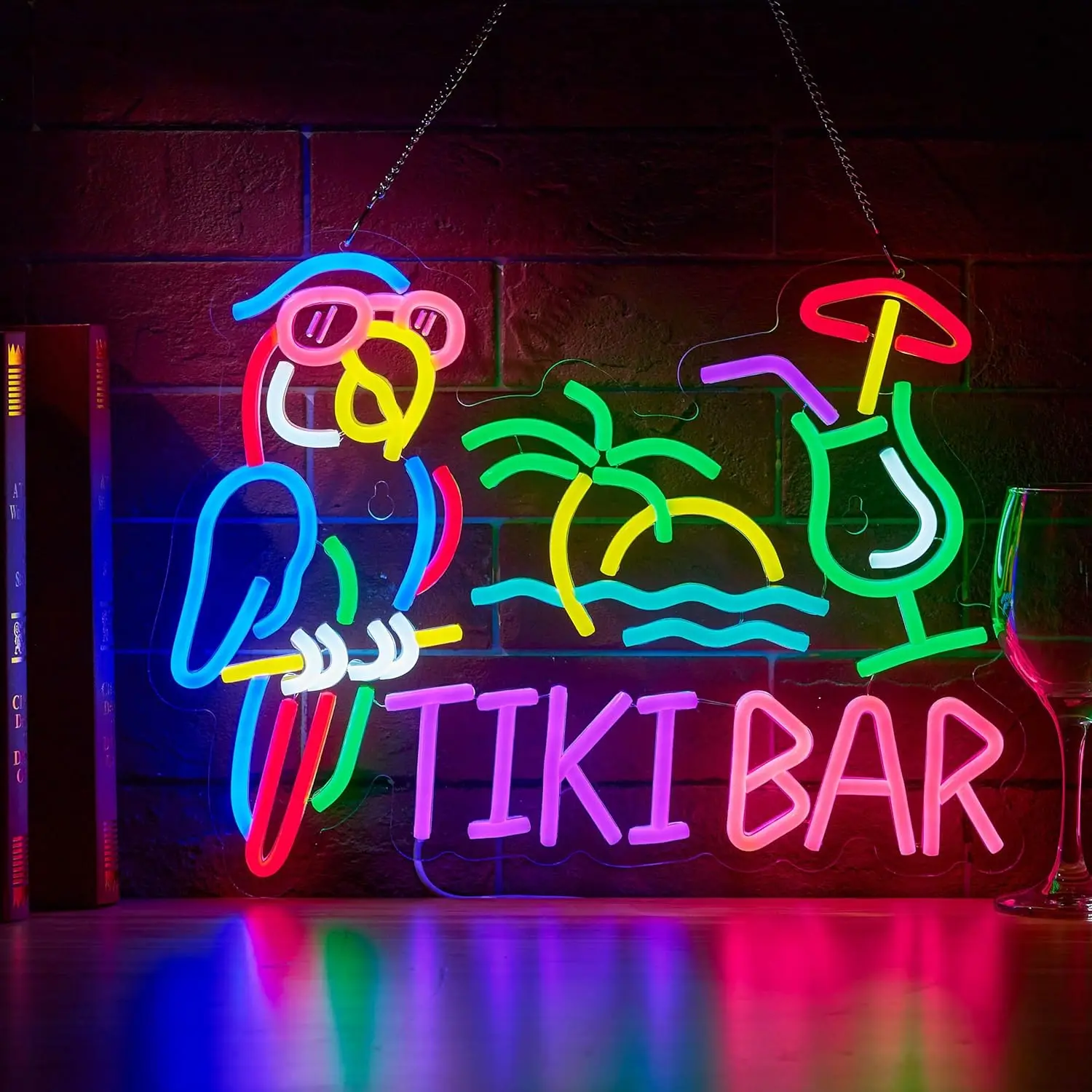 Insegna al Neon Tiki Bar con Pappagallo e Palma, Luce LED USB per Decorazione di Ristoranti, Birrerie, Club, Feste e Camere da Letto