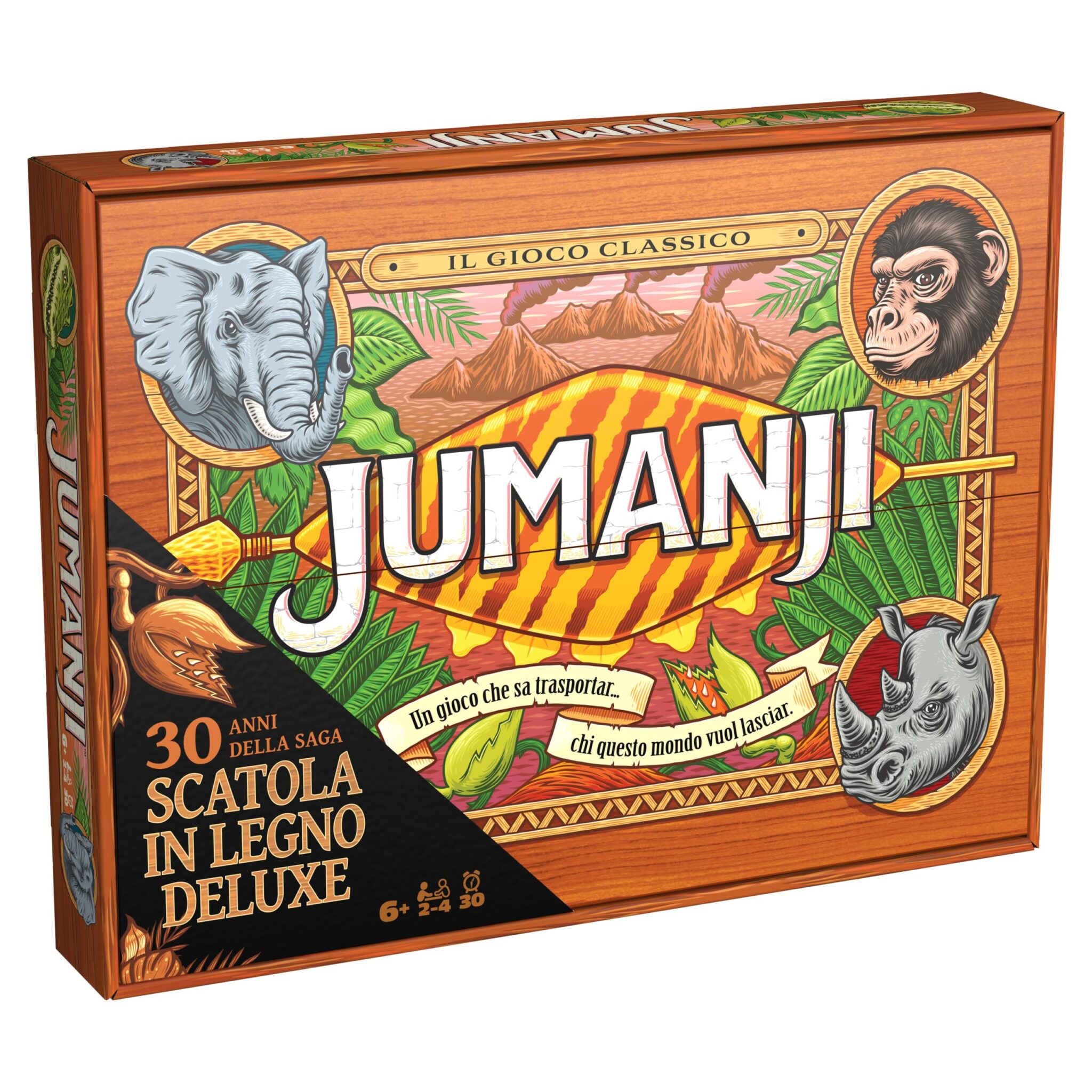 Spin Master Games Jumanji, Gioco da Tavolo Versione in Legno, 6+ Anni | Enigmi e Sfide, Gettoni Vita, Gioco Cooperativo, Da 2 a 4 Giocatori, Dagli 8 Anni, Confezione In Vero Legno