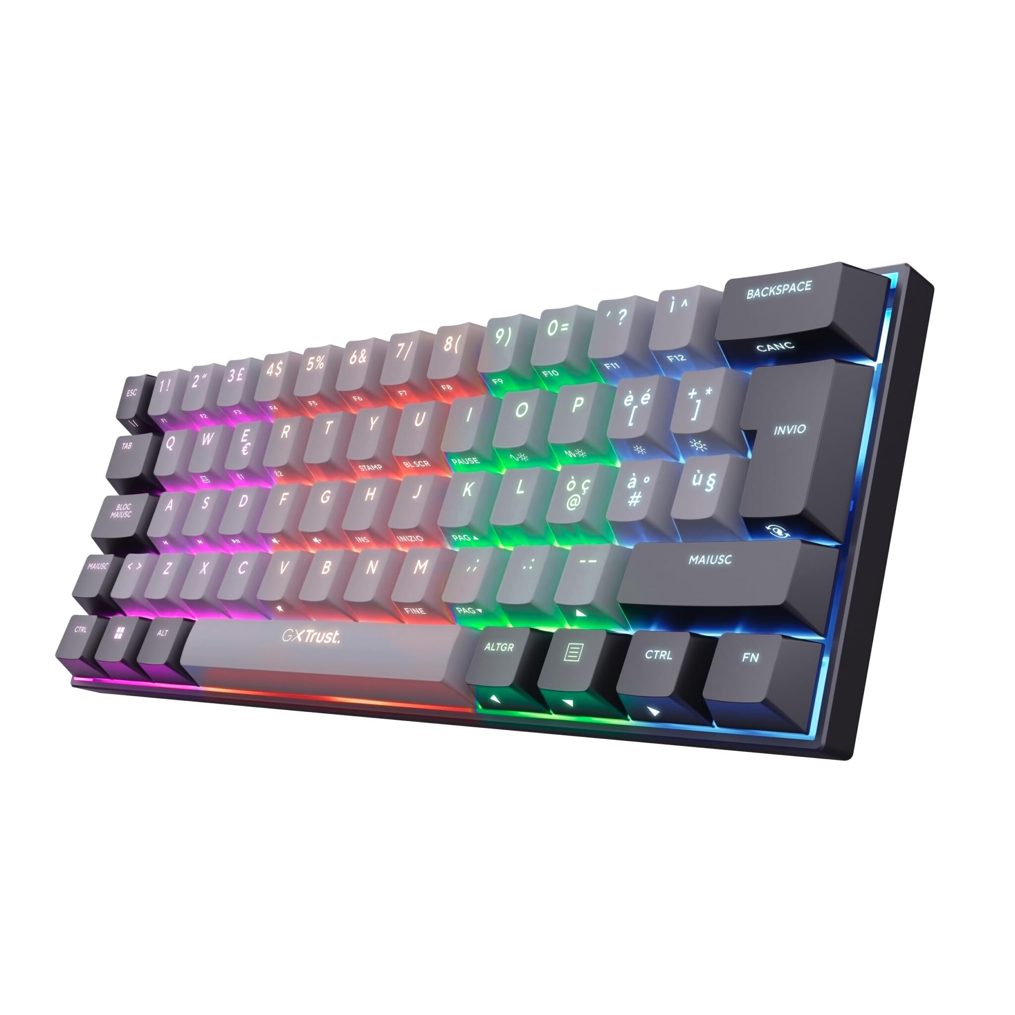 GXTrust Revyn Tastiera Gaming Wireless Meccanica 60% Layout Italiano QWERTY | Tri-Mode 2.4GHz/Bluetooth/USB, Batteria de 50 Ore, Ricaricabile, RGB, Keyboard Mini per PC Laptop, Gr…