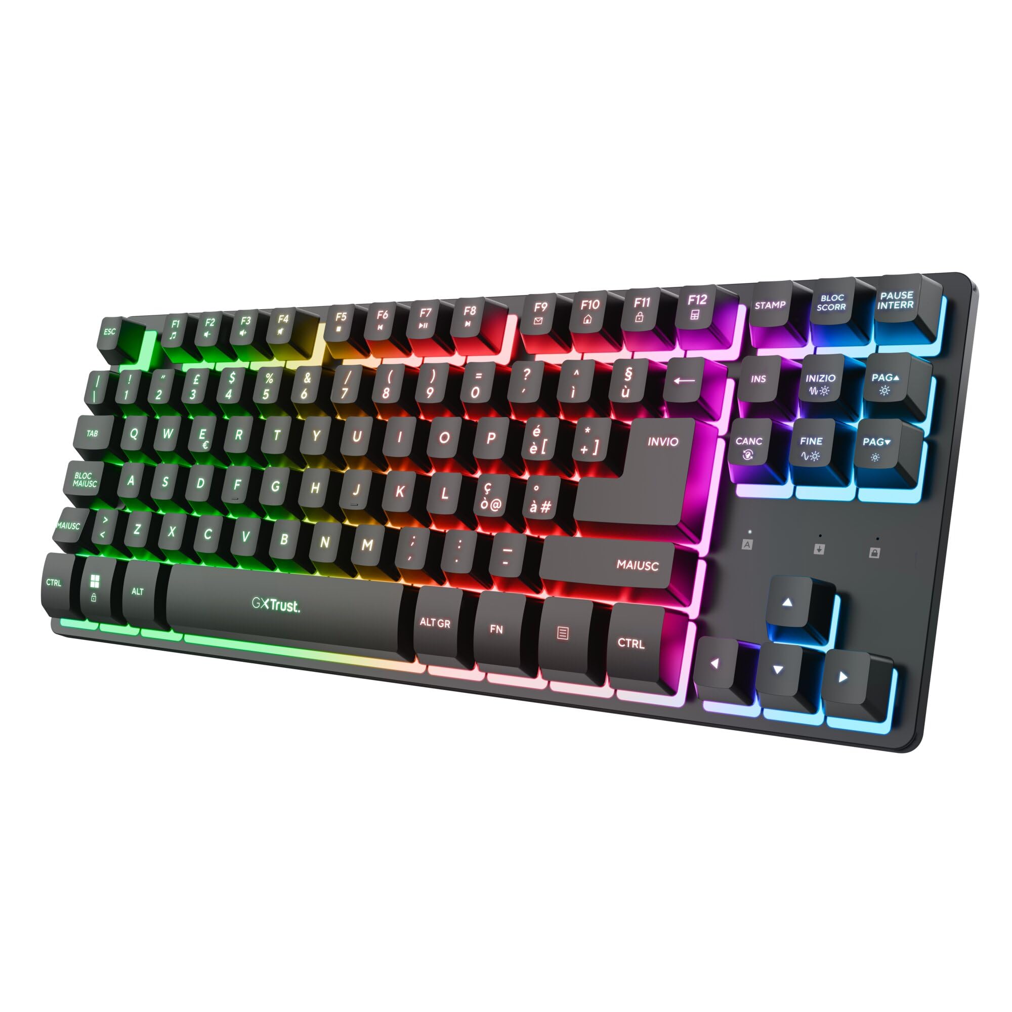 GXTrust Dothix Tastiera Gaming Wireless TKL 80% Italiano QWERTY, Nero | Design Compatto, RGB 2.4GHz, Batteria de 420 Ore, Ricaricabile, Retroilluminata LED, per PC Laptop