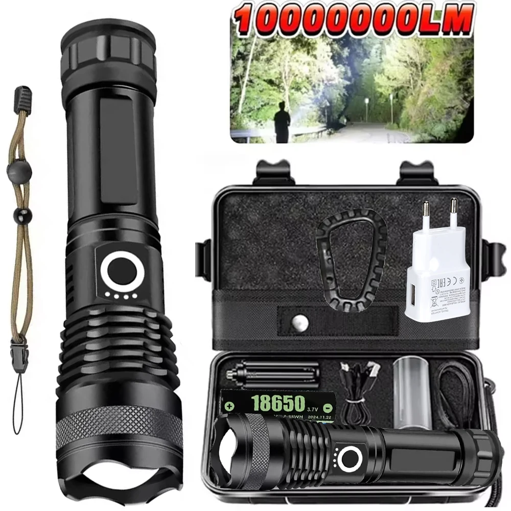 Torcia LED ad alta potenza ricaricabile 5 modalità in lega di alluminio con zoom telescopico lampada tattica per pesca in campeggio all'aperto
