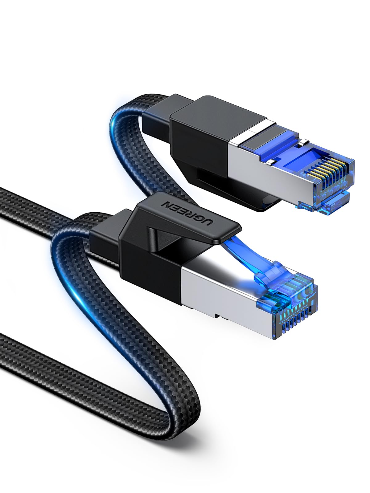 UGREEN Cat 8 Cavo Ethernet Rj45 40Gbps 2000MHz Piatto Nylon (15M) | Lan Internet ad Alta Velocità per Gaming Xbox X TV Box Router Server NAS