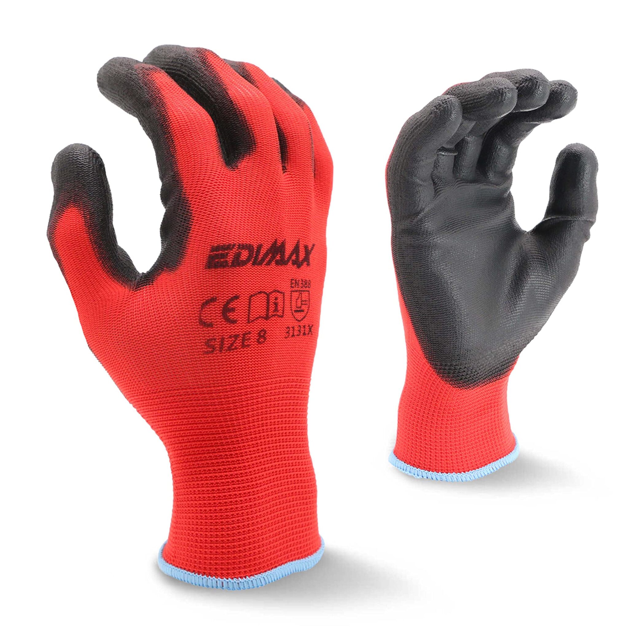 EDIMAX, Guanti da Lavoro, 12 Paia di Guanti, Resistenti all'Abrasione e Antitaglio Livello 2, Rivestiti in nylon PU, Versatile, Protezione Meccanica e Industriale