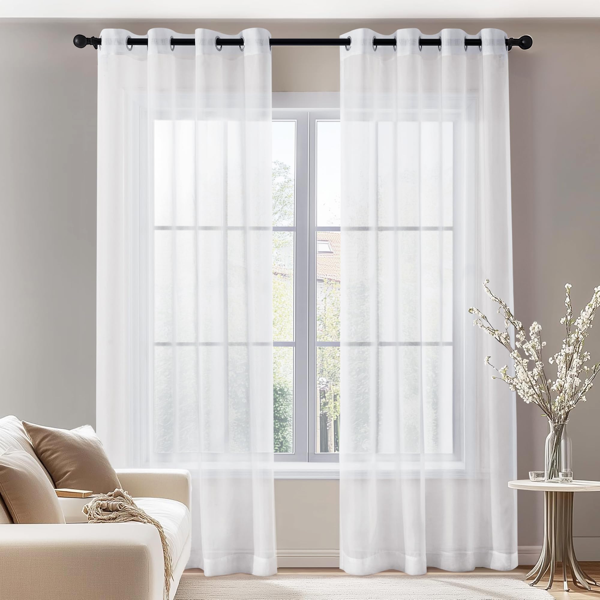 Deconovo Tende Camera da Letto Tende per Interni Moderne 2 Pezzi Trasparenti in Voile per Casa Finestre 140x290 CM Bianco