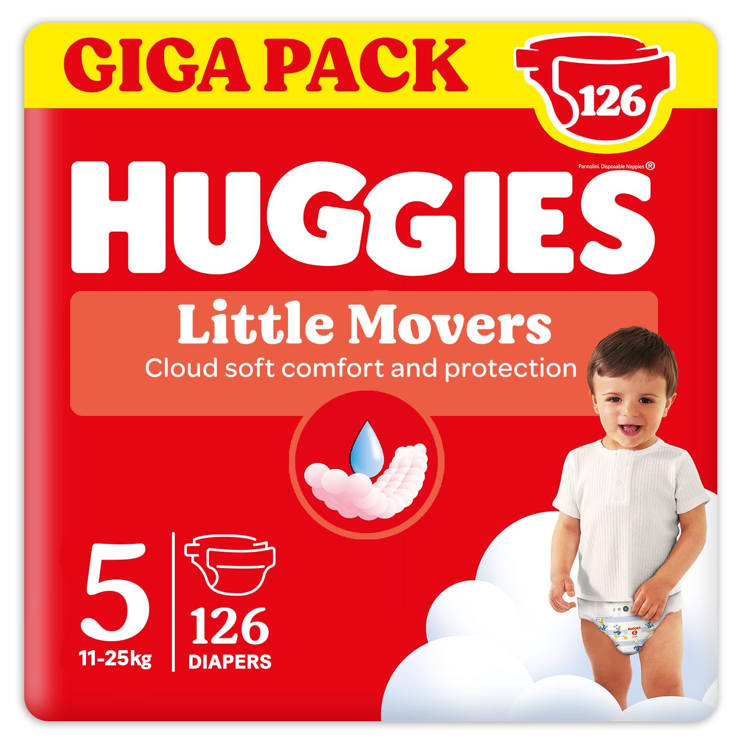 Huggies Little Movers, 126 Pannolini, Taglia 5 (11-25 Kg), Pacco Scorta