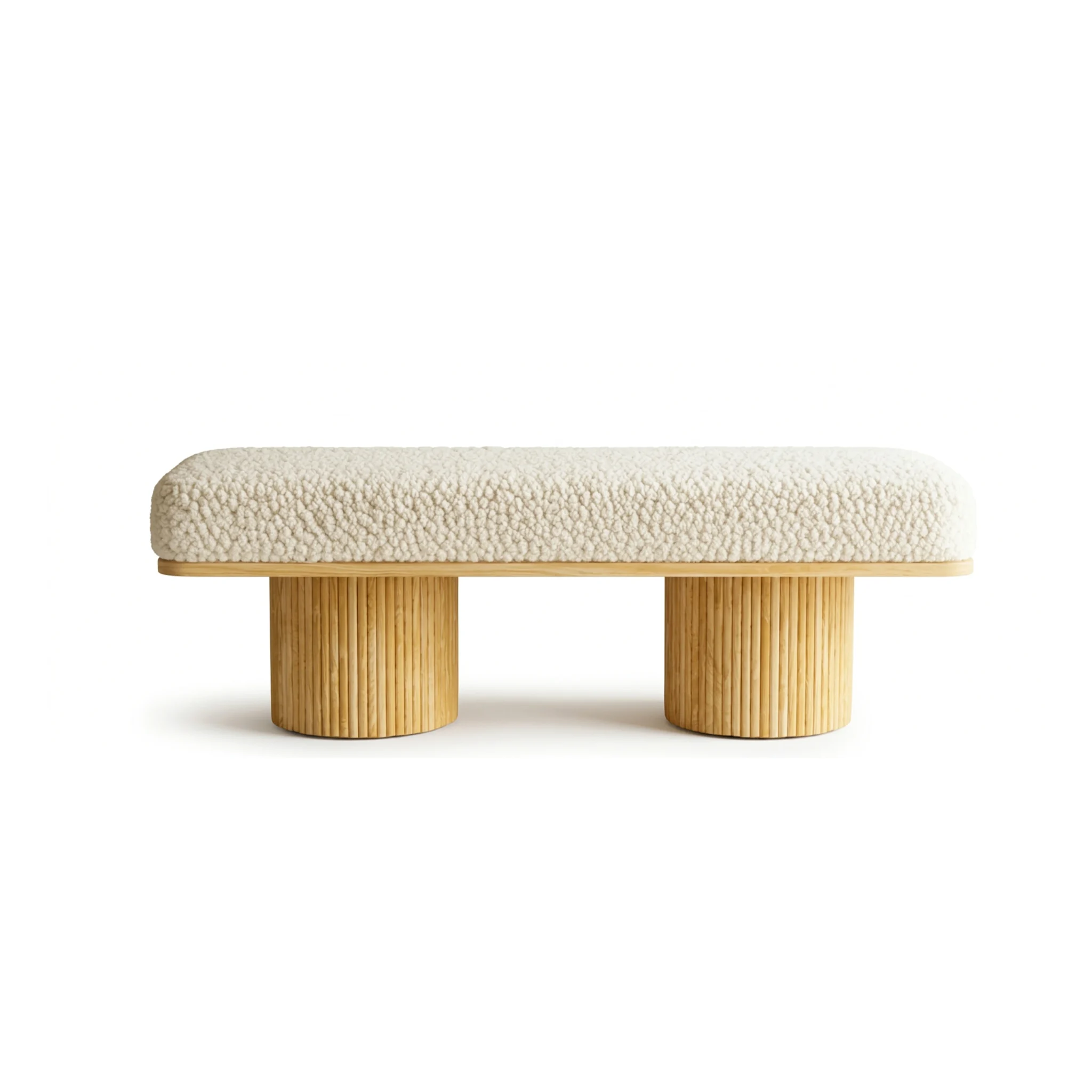 Moderno Pouf Morbido 122cm di Larghezza, Pouf Rivestito in Pile con Gambe in Legno Massello per Soggiorno, Camera da Letto e Corridoio, Supporta fino a 150kg