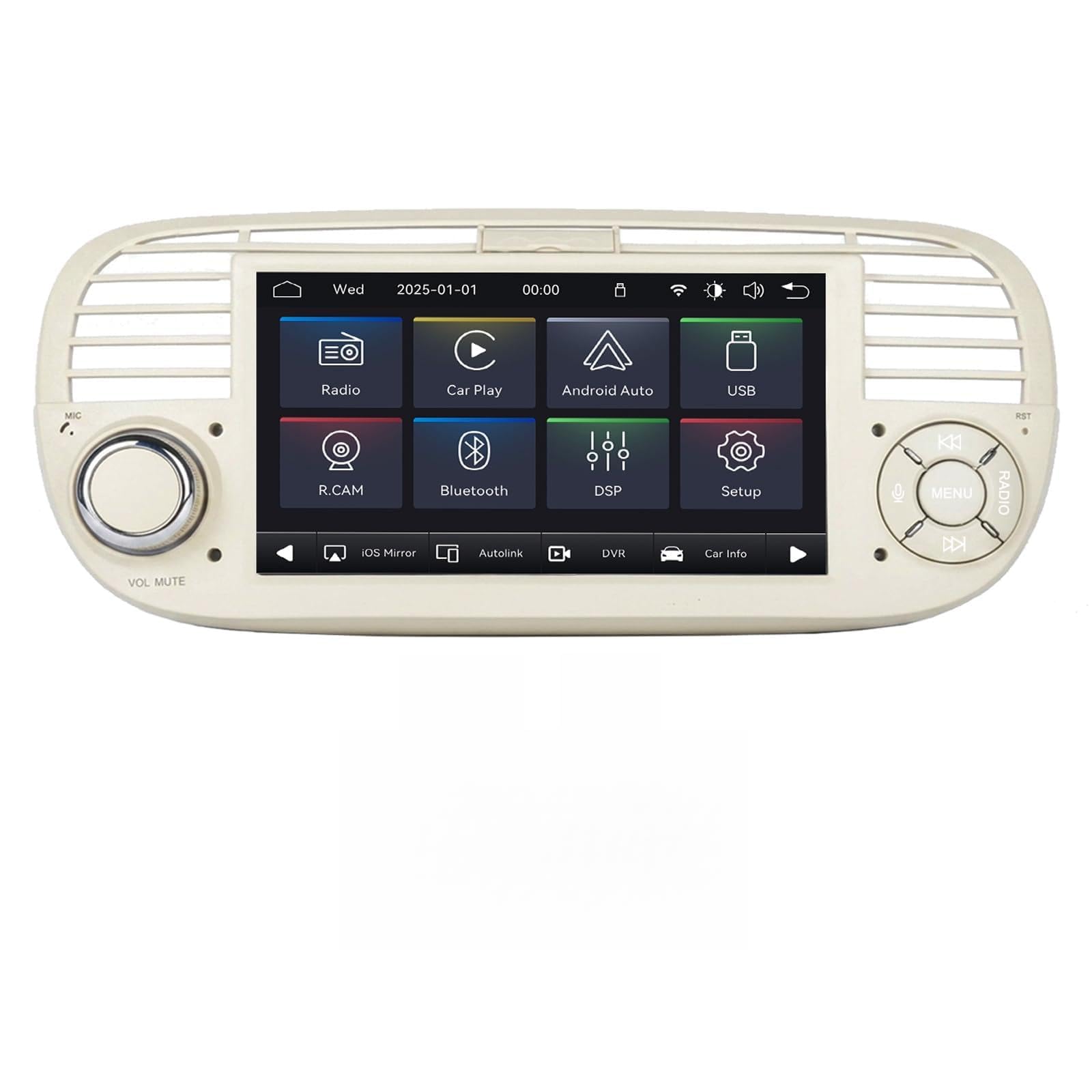Autoradio Linux Avvio Lampo Compatibile 500 2007-2015 Fiat | Installazione Rapida | CarPlay/Android Auto Wireless/Bluetooth/FM/AM/RDS/USB | DSP 100W | Bianco