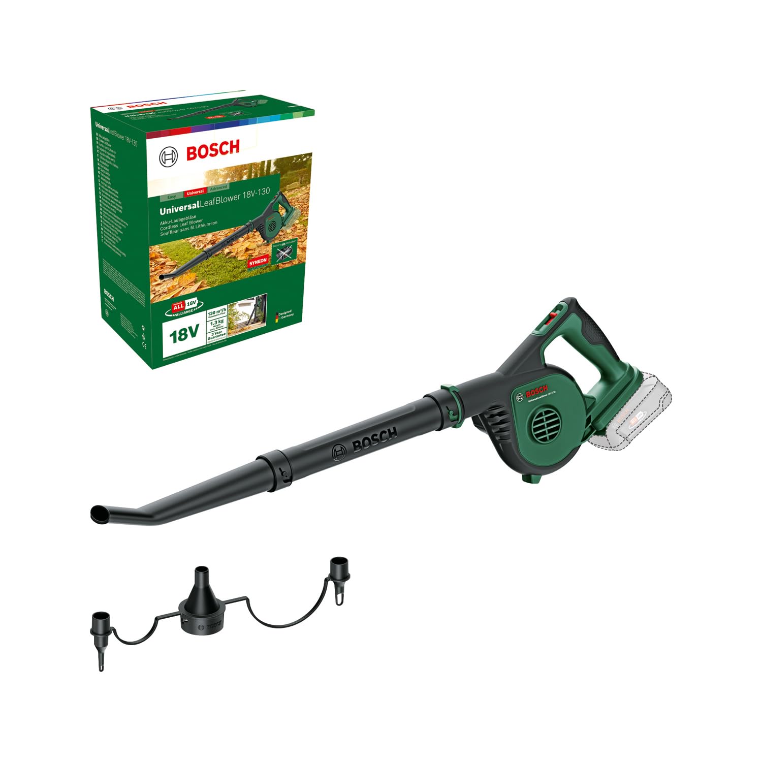 Bosch Soffiatore Aspiratore Giardino Batteria UniversalLeafBlower 18V-130 | senza batt./caric.; per pulizie rapide e agevoli all'esterno; 18 Volt System