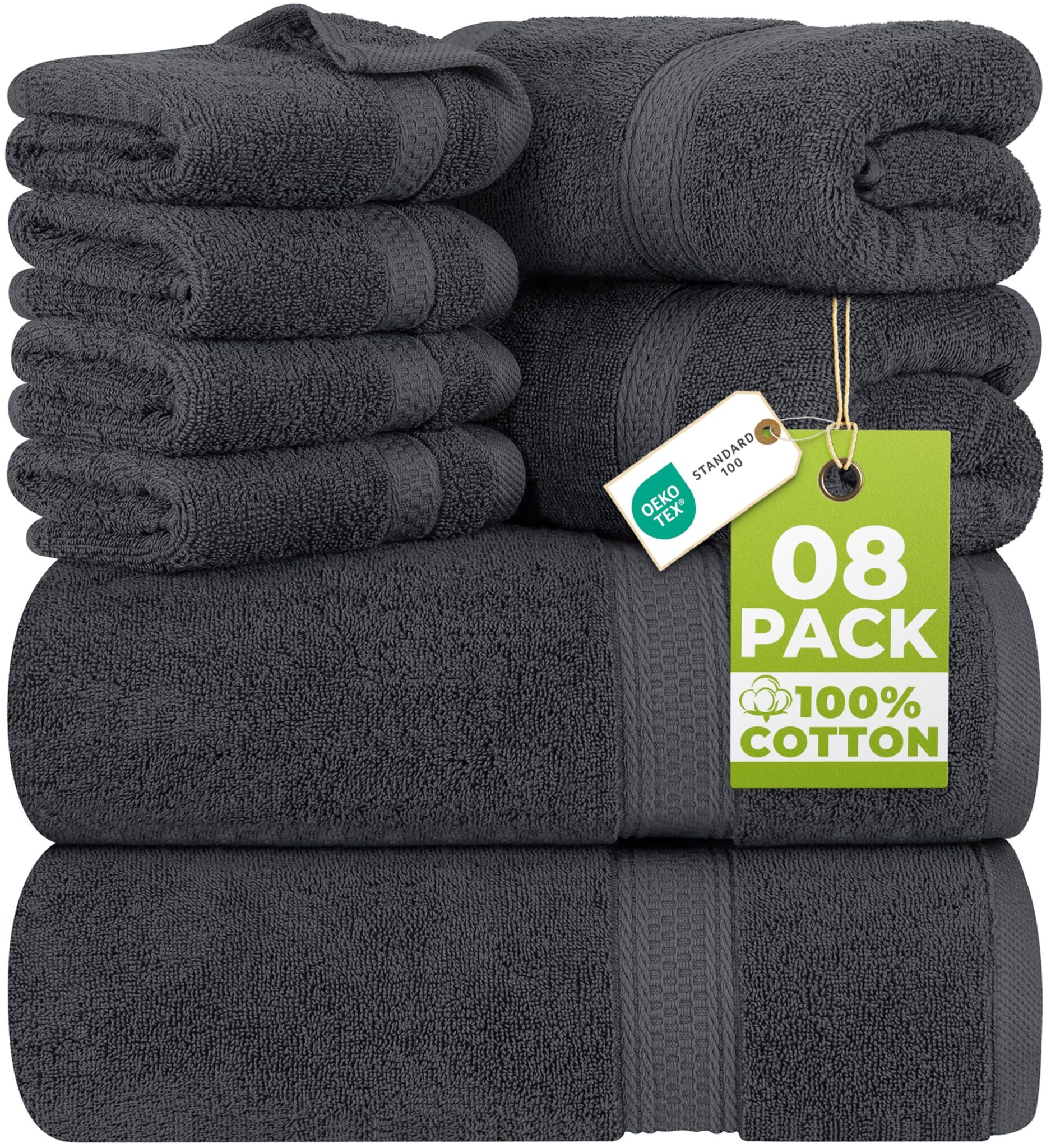 Utopia Towels Set Di Asciugamani Da 8 Pezzi Grigio | 2 Asciugamani Da Bagno, 2 Asciugamani a Mano, 4 Panni Da Lavare, Altamente Assorbente Per Bagno, Palestra, Hotel e Spa