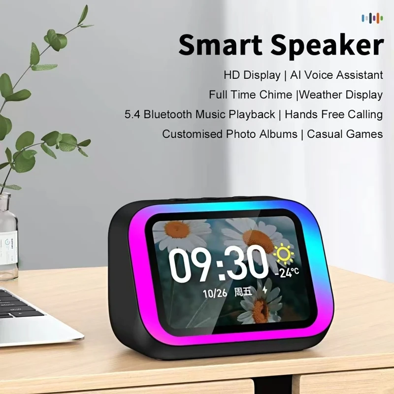 Assistente Vocale AI con Altoparlante Bluetooth, Illuminazione RGB, Sveglia, Schermo LED, Display Meteo, Altoparlante Elettronico