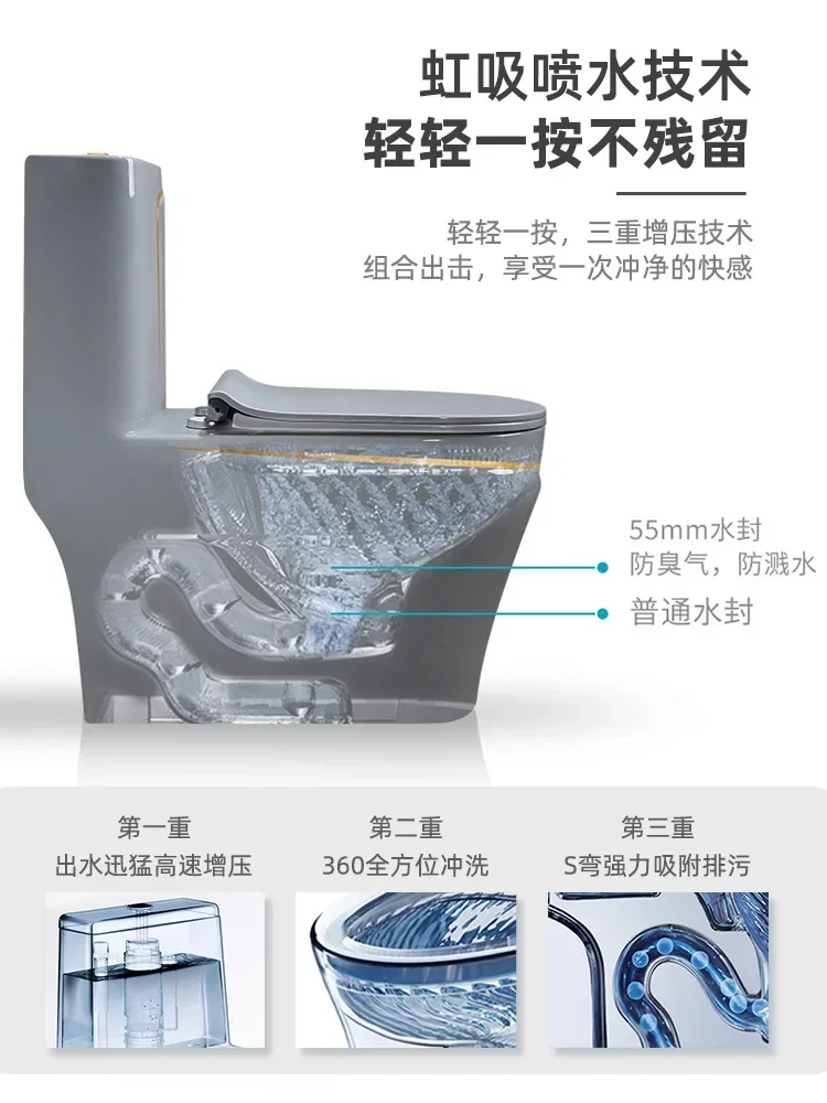 WC TAO New Light Luxury grigio, in ceramica, con sifone deodorante e sedile, per uso domestico.