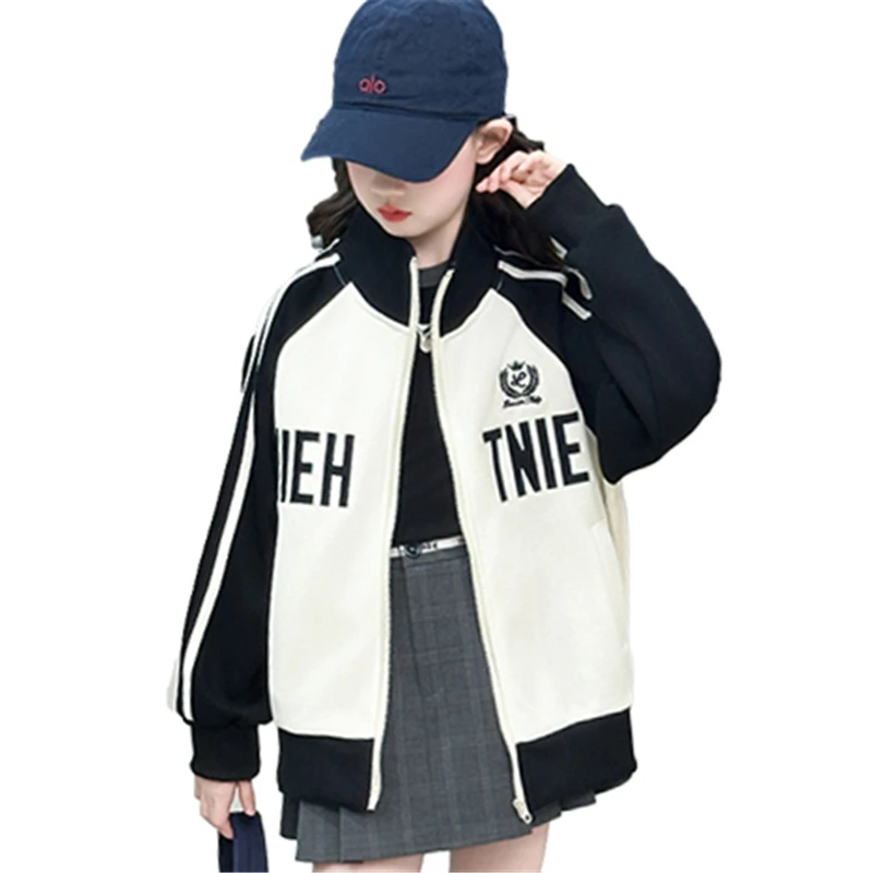 Cappotto da baseball con cerniera per ragazze primavera autunno Cappotto per bambini con lettera stampata a blocchi di colore Giacca sportiva per bambini Abbigliamento uniforme da…