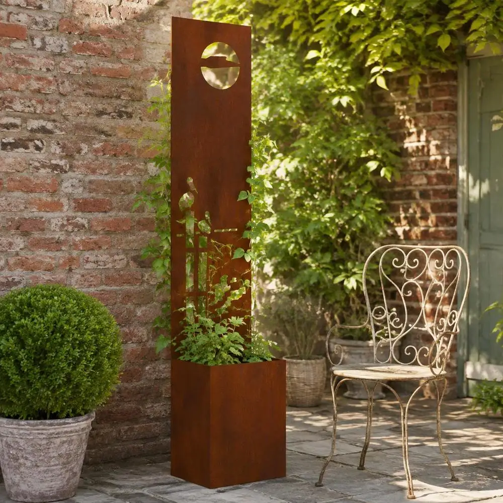 Schermo Privacy per Giardino in Tela, Finitura Arrugginita, 32 X 140 Cm, Acciaio Resistente alle Intemperie, Attraente e Pratico, Adatto per Giardini, Cortili e Balconi.
