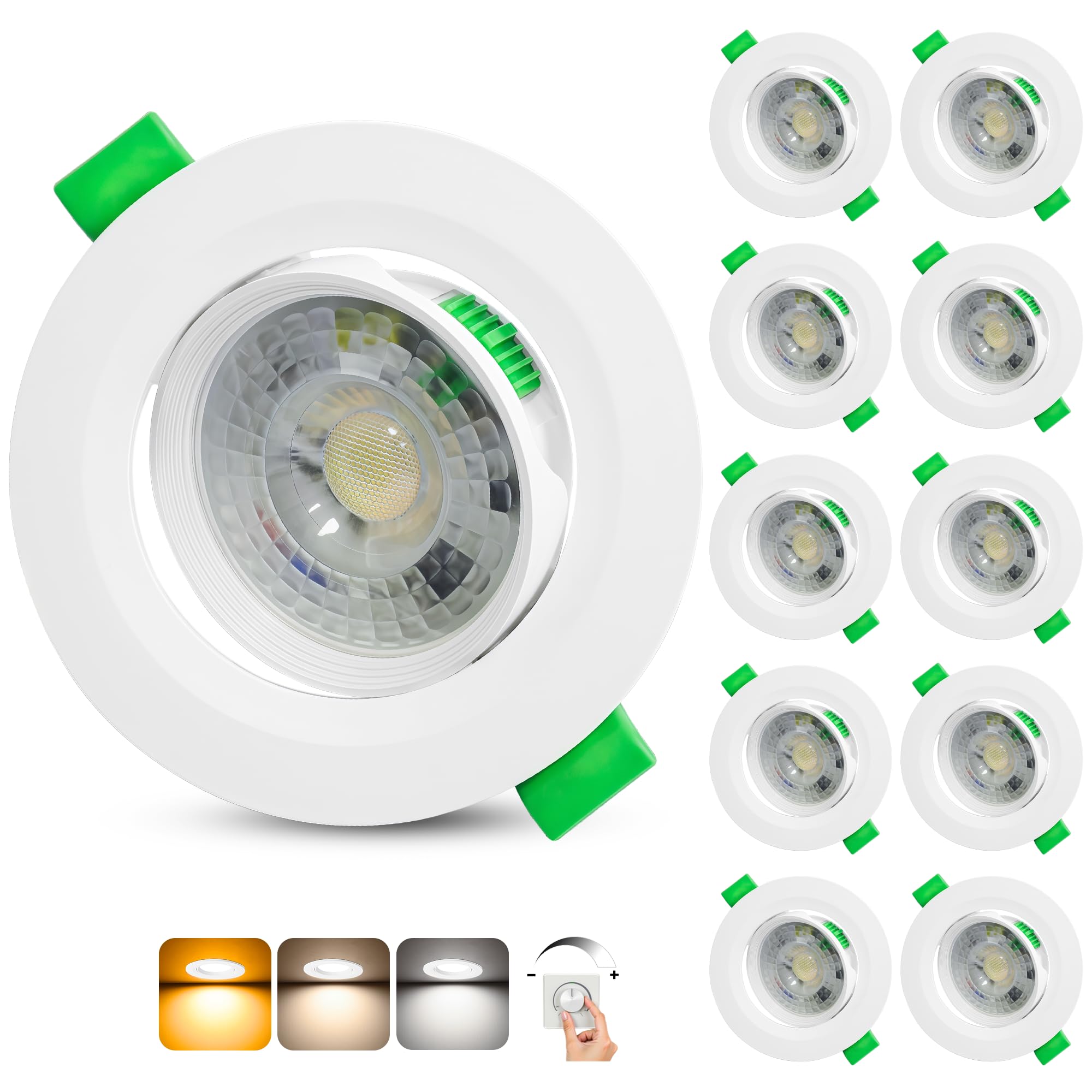 Aulaiyi Faretti LED da Incasso per Cartongesso Dimmerabili 230V, 5W 500LM Faretto Incasso Orientabili Regolabile 3CCT, IP44 Faretti LED Soffitto Ultrasottili per Bagno, Foro Ø68-8…