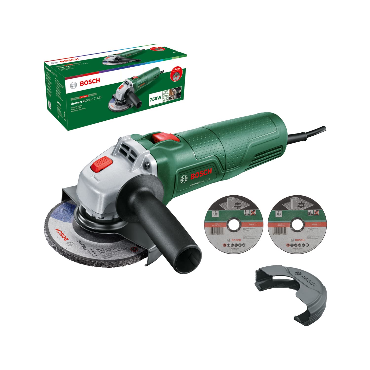 Bosch Smerigliatrice angolare UniversalGrind 7-125 (750 W; 3 dischi; per smerigliatura, taglio, spazzolatura e levigatura; in confezione di cartone) – Amazon Edition