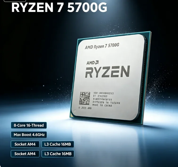 Processore AMD Ryzen 7 5700G per Ufficio e Gaming, Socket AM4, 8 Core 16 Thread, 4.6GHz, 16MB Cache L3, GPU Integrata, Nuovo di Zecca