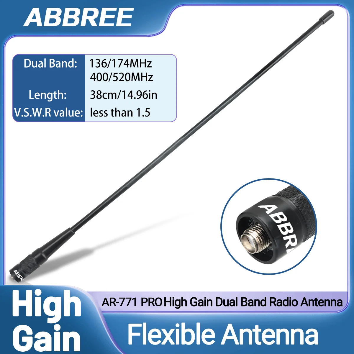ABBREE AR-771 PRO SMA-Femmina VHF UHF Dual Band Antenna Per Walkie Talkie Baofeng UV-5R UV-21 k6 Quansheng UV K5 (8) Ham Radio