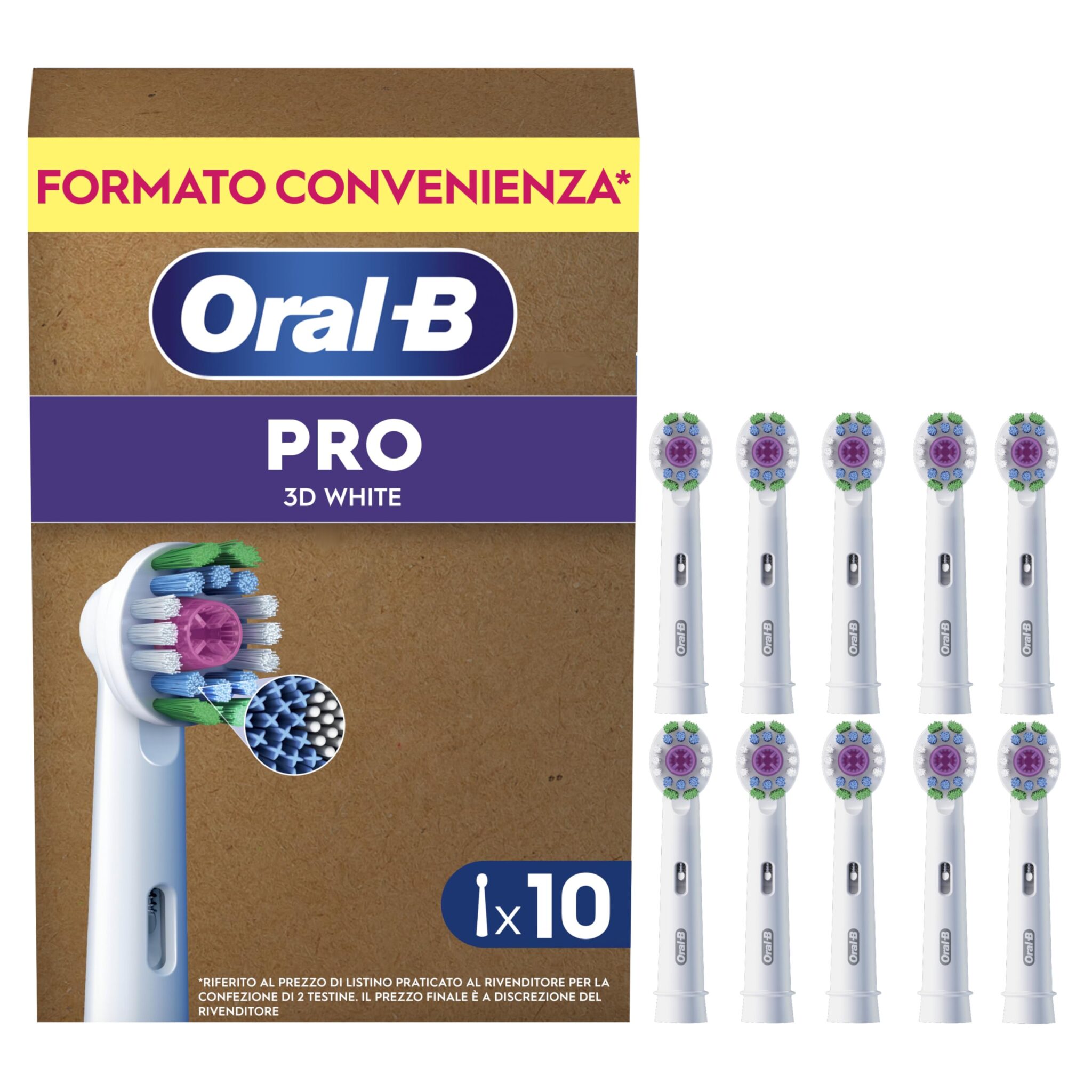 Oral-B Testina Di Ricambio PRO 3DWhite Bianca, Confezione Da 10 Testine | 10 Testine di Ricambio per Spazzolino Elettrico. Sbiancanti, Originali, Pulizia Denti Efficace