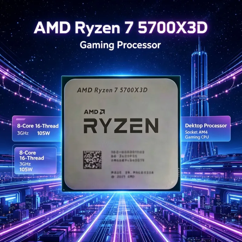 CPU Desktop AMD Ryzen 7 5700X3D per Computer DDR4, 8 Core, 16 Thread, 3.0GHz fino a 4.1GHz, 105W, AM4