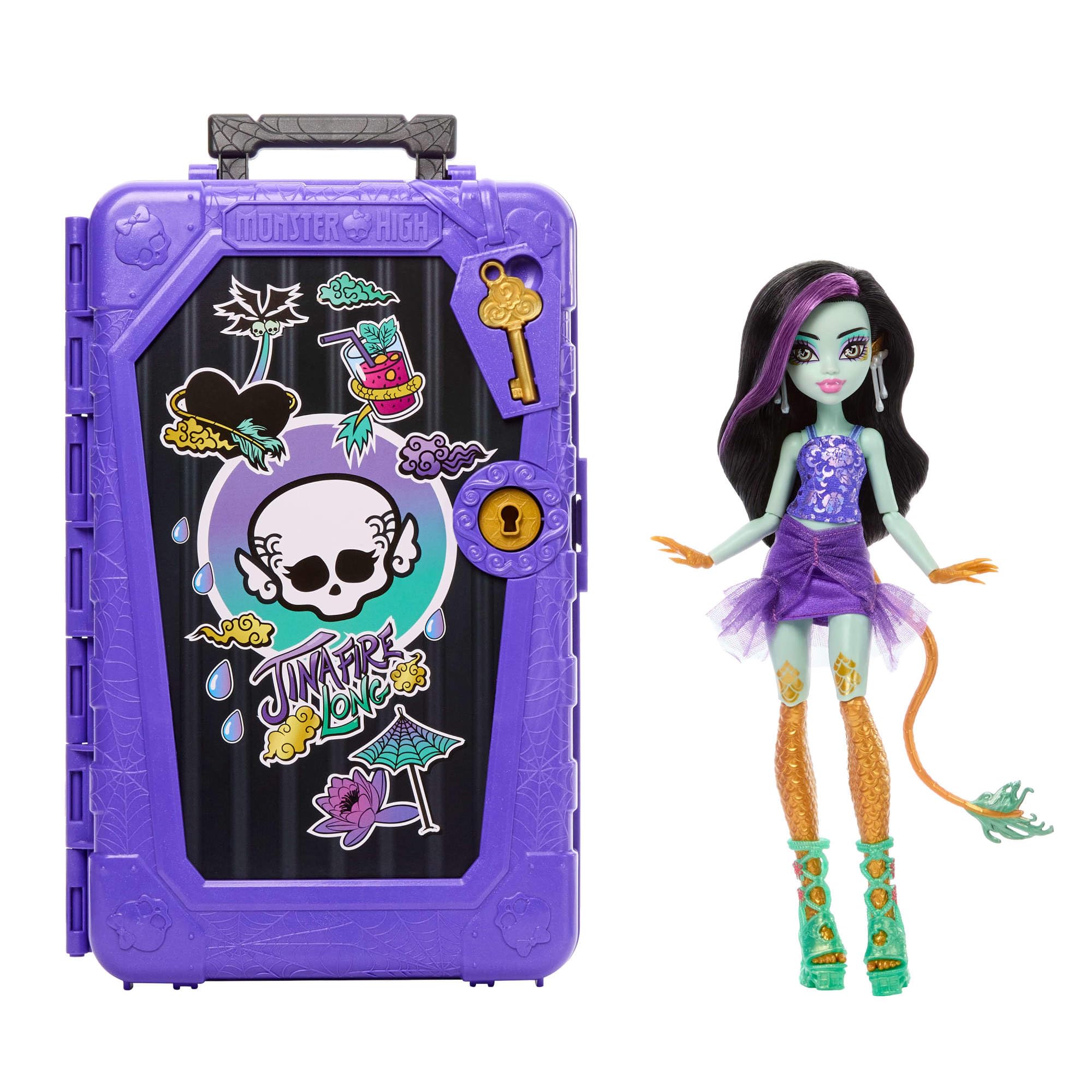 Monster High Segreti da Brivido Jinafire Long Bambola Oasis | Destinazione: Gore-geous Oasis Dragon Doll e set di accessori con valigia e oltre 19 sorprese come vestiti, JDR52