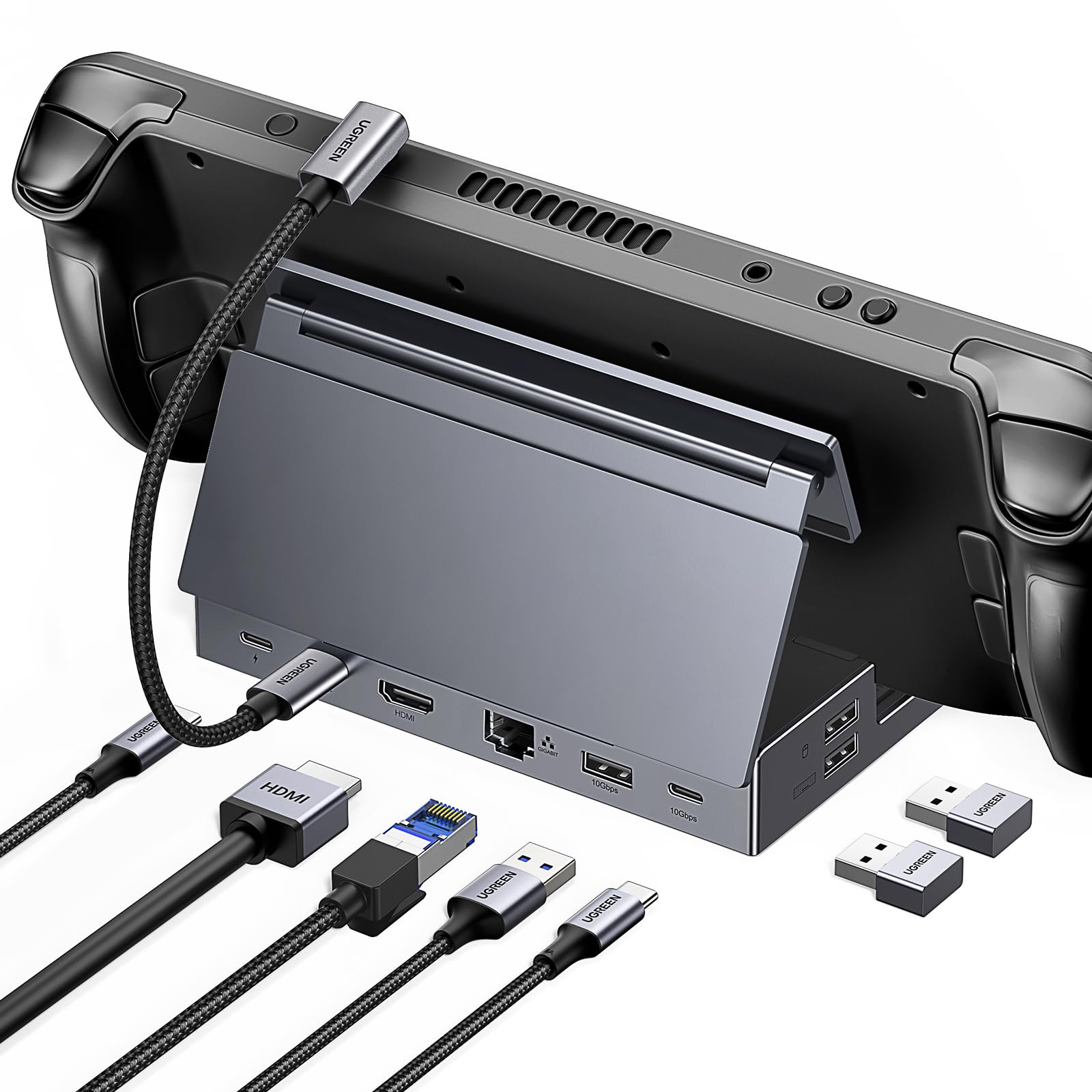 UGREEN 9 in 1 Docking Station e Supporto per Console Portatili da Gioco | HDMI 4K 60Hz, RJ45 1GbE, 10Gbps, PD 100W, Lettore di Schede SD TF, Compatible con Steam Deck, ROG Xbox Al…