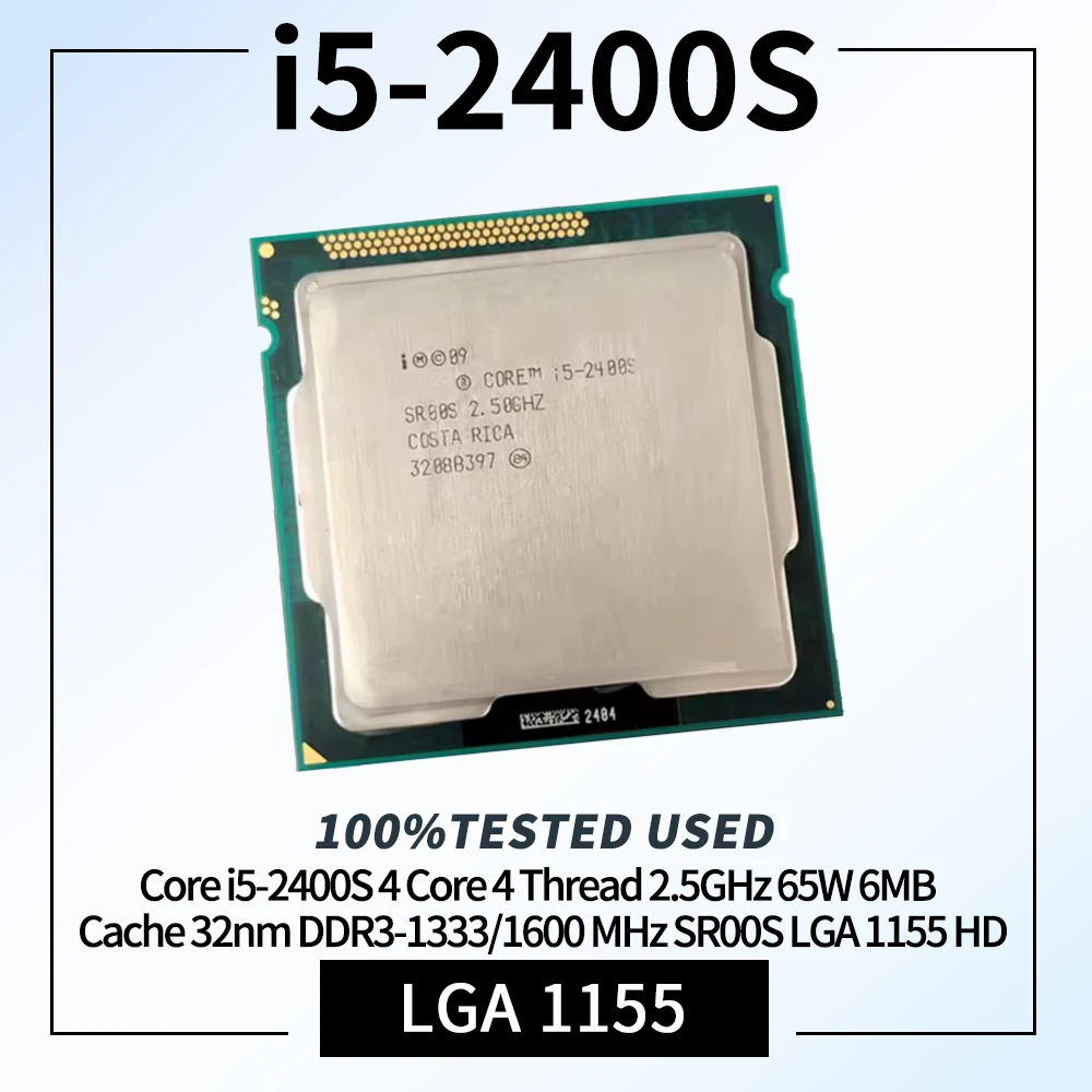 Core i5-2400S 4 core 4 thread 2,5 GHz 65 W 6 MB di cache 32 nm Sandy Bridge DDR3-1333/1600 MHz SR00S LGA 1155 HD Graphics 2000