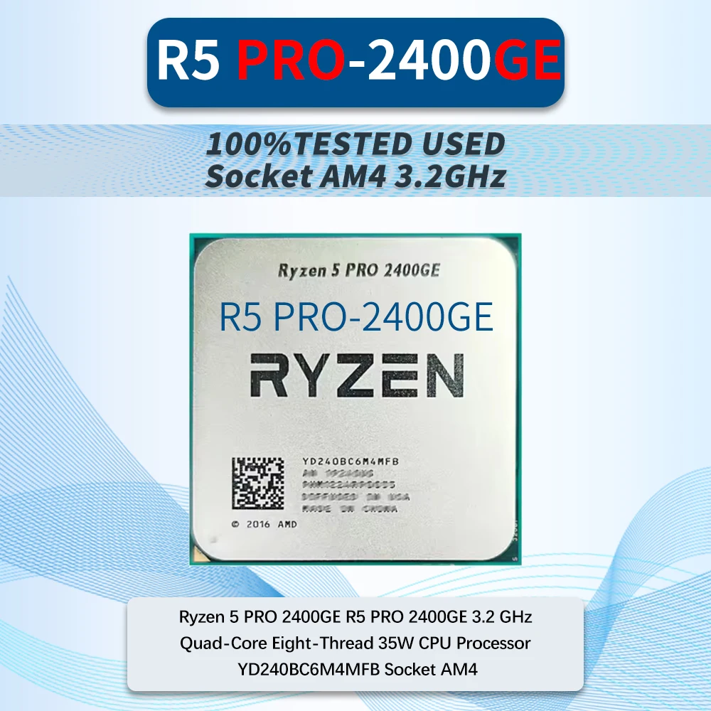Processore CPU Ryzen 5 PRO 2400GE R5 PRO 2400GE 3.2 GHz Quad-Core Eight-Thread 35W YD240BC6M4MFB Socket AM4 100% Testato
