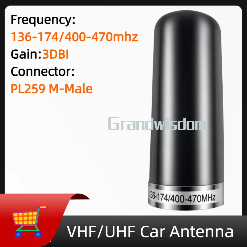 Antenna radio GWS 136-174 400-470MHz VHF UHF PL-259 con guadagno di 3dBi, lunghezza 9cm, per auto, jeep o camion, radioamatori.