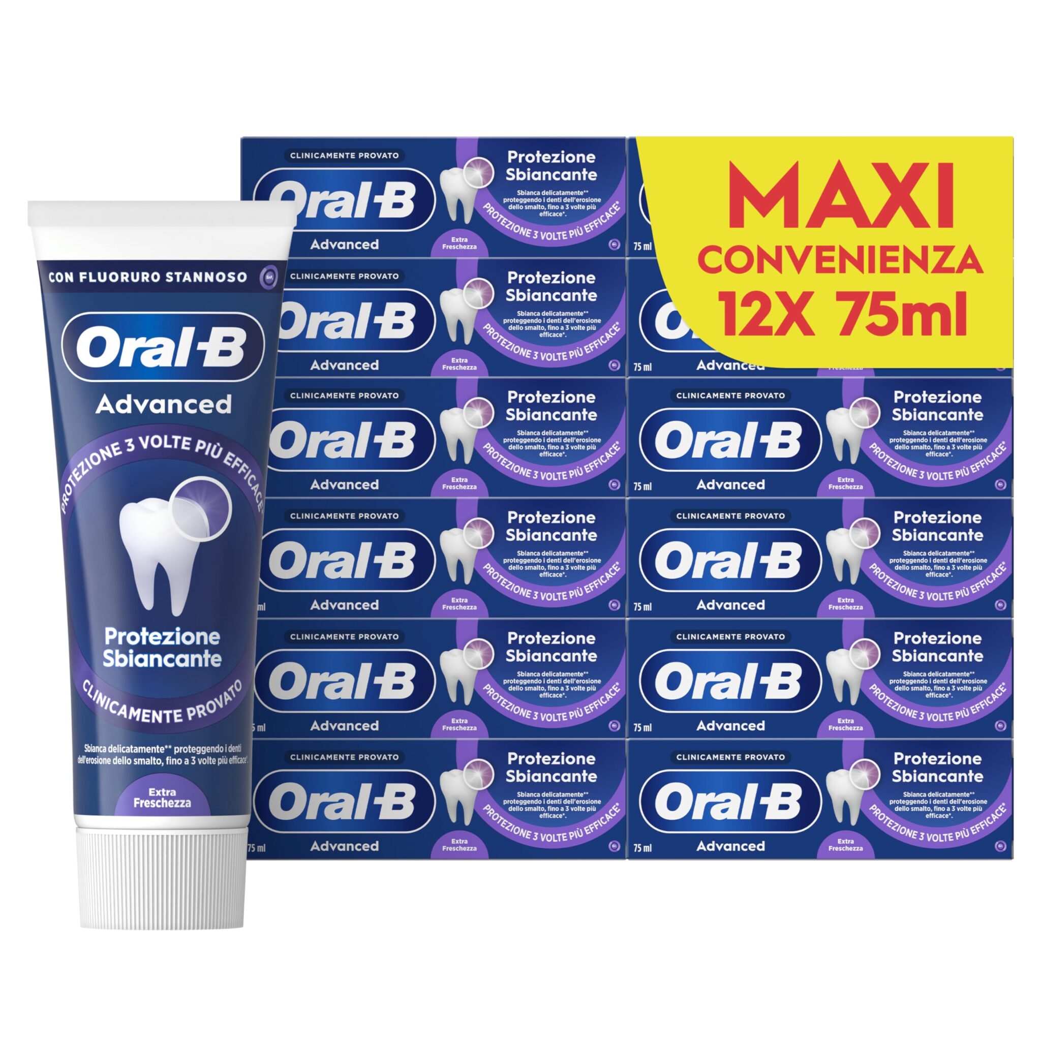 Oral-B Dentifricio Advanced Protezione Sensibilità 12x75ml, Dentifricio Formato Convenienza per Denti Sensibili, Pulizia Denti Efficace, Alito Fresco, Sapore Eucalipto Menta Piper…