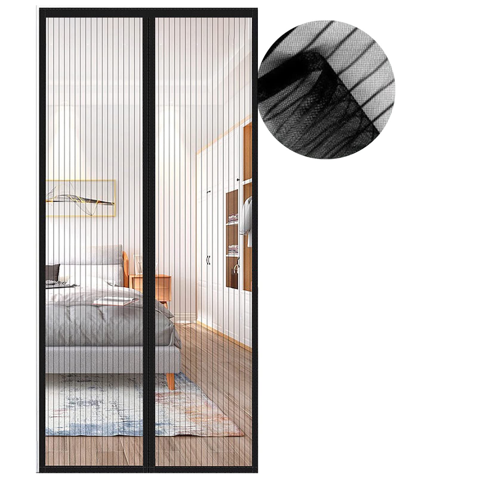 Zanzariera Magnetica per Porte, Zanzariera 80x240 cm, Nero Zanzariere Porte Chiusura Automatica, Facile da Installare, per Porta Finestra Balcone Soggiorno