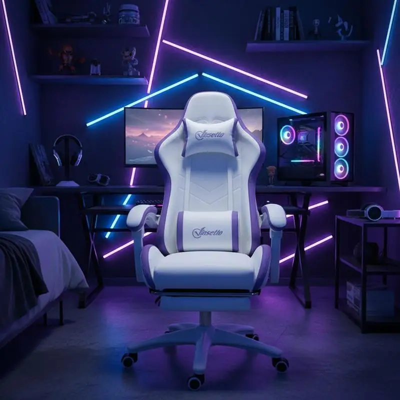 Sedia da gaming ergonomica con schienale reclinabile a 135° ° e supporto lombare, 65 x 65 x 121-129 cm bianco