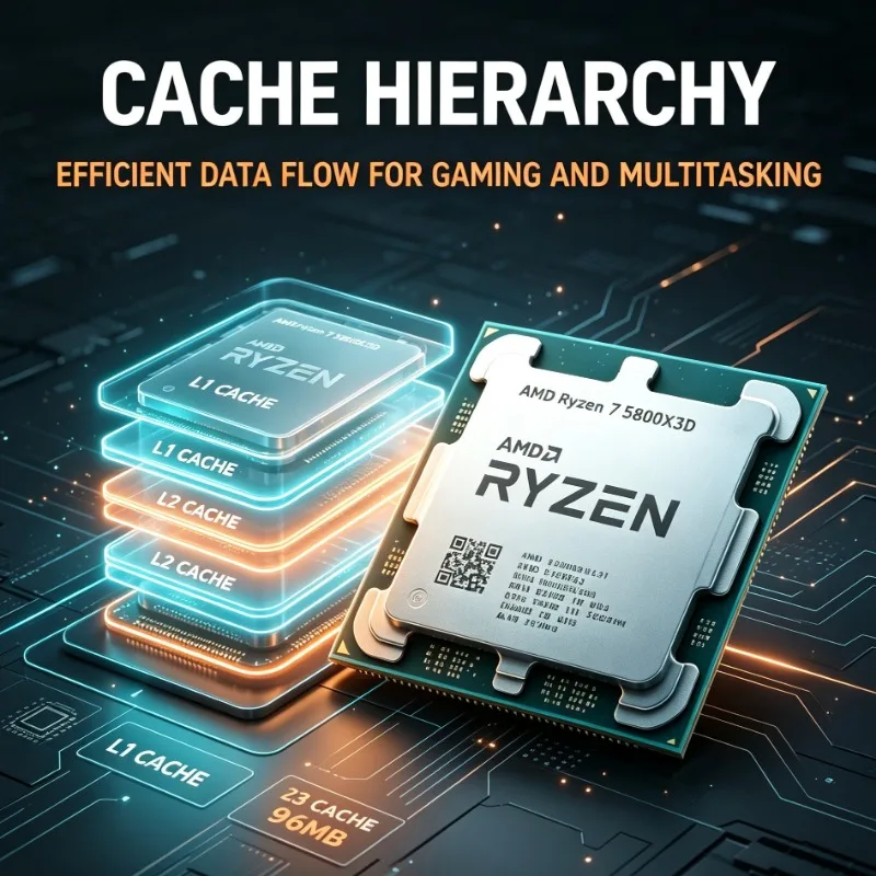 Processore per Gaming PC Ryzen 7 5800X3D AM4 5GHz 8 Core 16 Thread 96MB Cache DDR4 105W (Senza Confezione Originale)