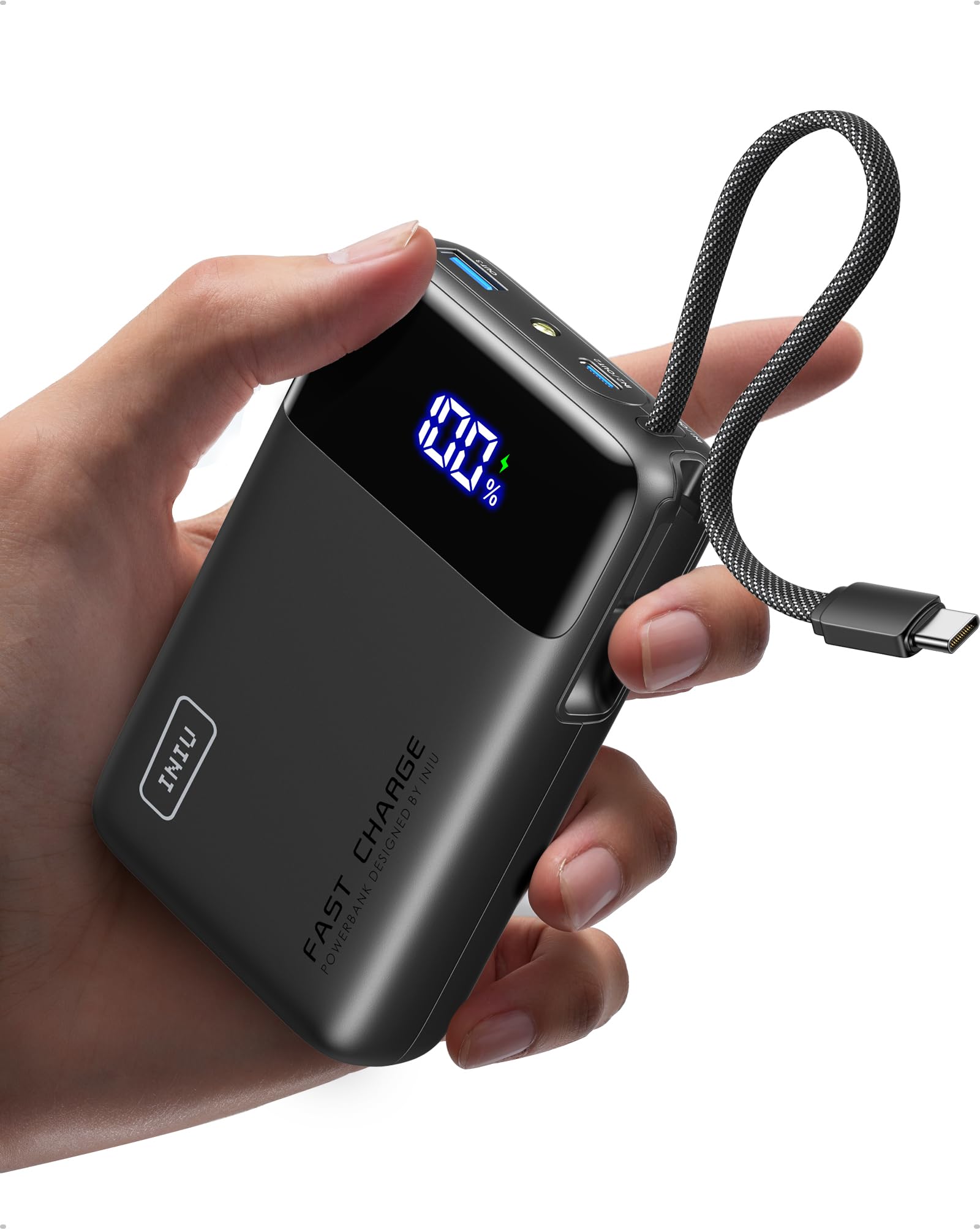 INIU Power Bank, Piccolo 20000mAh 45W Ricarica Rapida Caricatore Portatile | Cavo USB C Integrati, Sicuro in Aereo, Essenziale da Viaggio, Powerbank per iPhone 17 16, Xiaomi, Sams…