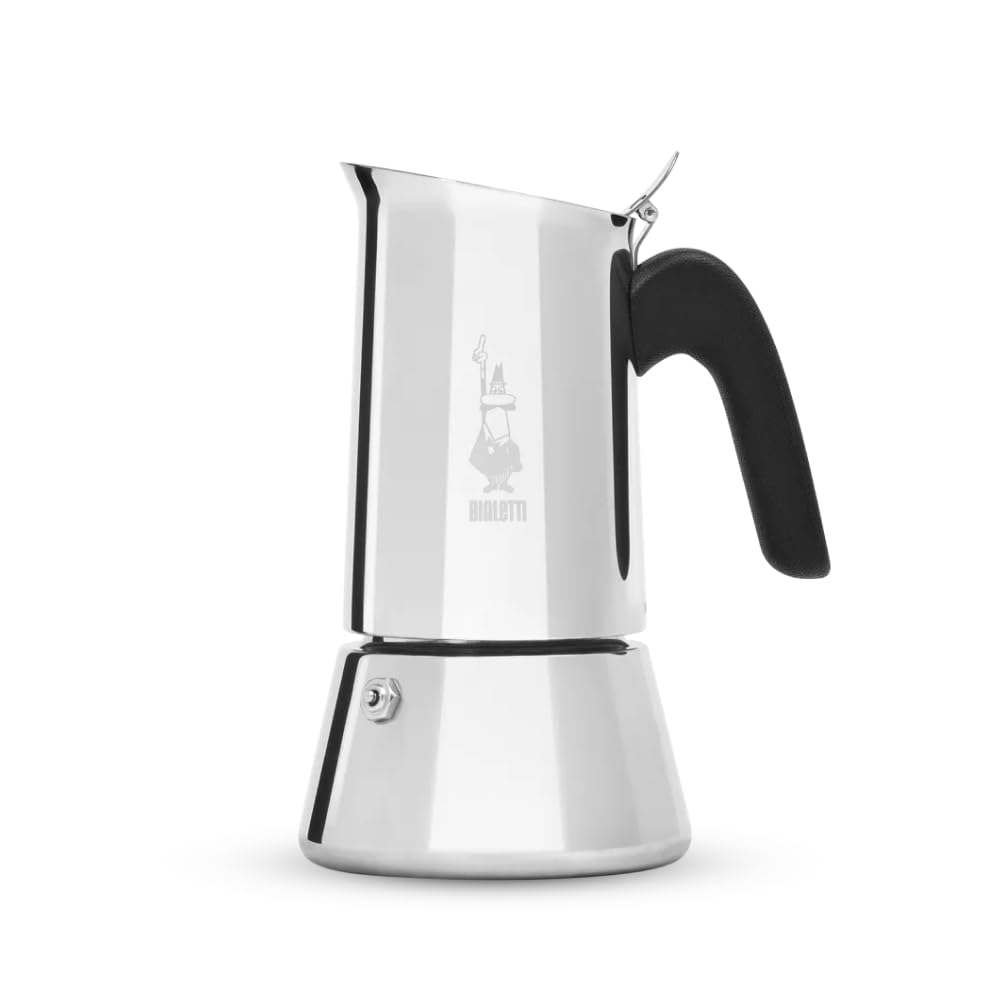 Bialetti Caffettiera New Venus 6 Tazze, Manico Anti Scottatura, Adatta A Induzione, 6 Tazze (235 Ml), Acciaio 18/10, Argento, ‎13 x 11 x 21.5 cm 540 grammi