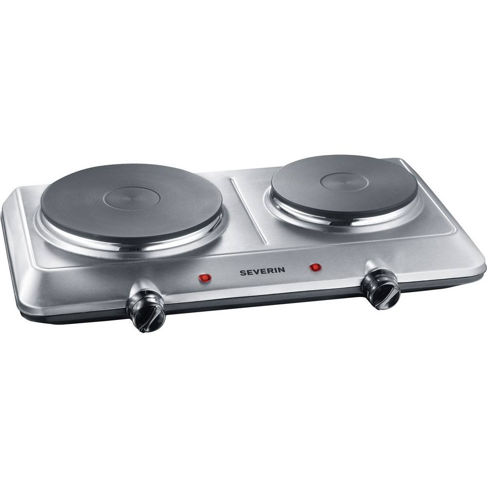 SEVERIN Fornello Elettrico Doppia Piastra 2500W - DK 1014 | Design Compatto In Acciaio Inox, 46X29 Cm, Colore Bianco. Campeggio e Piccoli Spazi, Temperatura Regolabile, 2500W