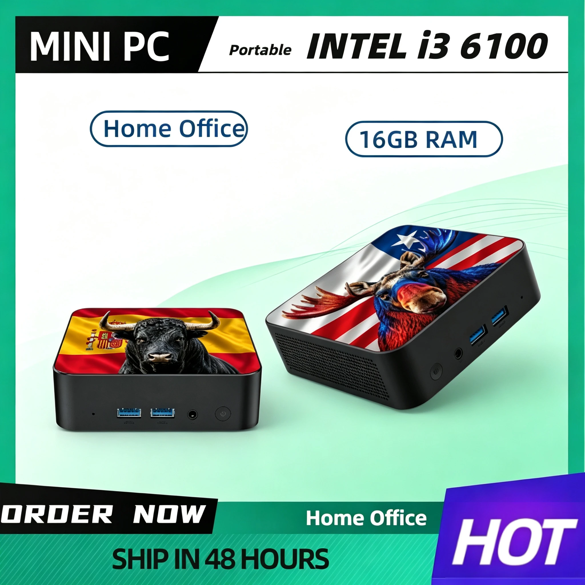 Mini PC Portatile da Gaming Intel Core i3 6100, 16GB RAM, 1/2TB SSD, FHD, Bluetooth, WiFi6, Windows 11, Gaming e Ufficio, 4K HDMI